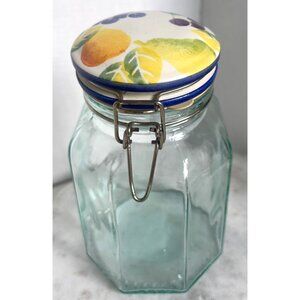 Hexagon Glass Storage Jar Made in Italy Fruit-Patterned Ceramic Hinged Lid